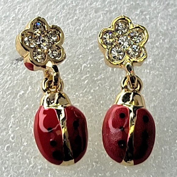 Mini LadyBug Enamel Crystal Earrings - Picture 12 of 14